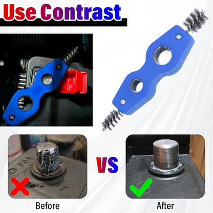 Car Battery Terminal Cleaning Brush, 4 in 1 Auto Battery Cleaner (Blue) | Anti-Rust Battery Terminals Machine Parts Cleaning Tool with Steel Wire for Plumbing Installation Soldering Brazing - color: Blue