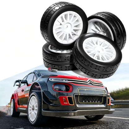 OD 70mm 1/10 RC Rally Racing Street Tires and Hard Plastic Wheels 12mm Hex for MJXRC 10304 Tamiya TT01 TT02 XV02 XV01 TA06 HPI KYOSHO PTG2 1:10 Scale On Road Drift Touring Car 4PCS (White) - color: White