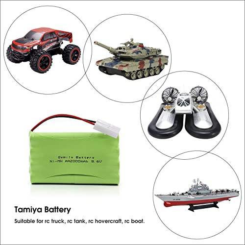 Qsmily® 9.6V Ni-MH Battery Pack, 2000mAh Rechargeable AA Battery with KET 2P Connector and USB Charger Cable, Suitable for RC Monster Truck, Battle Tank, Aircraft Carrier Model