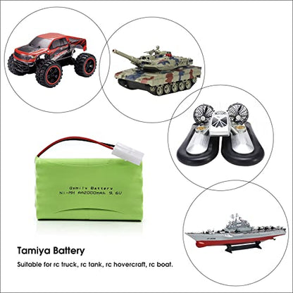 Qsmily® 9.6V Ni-MH Battery Pack, 2000mAh Rechargeable AA Battery with KET 2P Connector and USB Charger Cable, Suitable for RC Monster Truck, Battle Tank, Aircraft Carrier Model