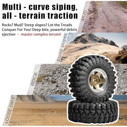 1.3” Beadlock Wheel Tires Set 70 * 26mm Aluminum Wheel Rims Super Large Soft Mud Terrain Off-Road Tires for 1/18 1/24 RC Crawler Car SCX24 Axial AX24 FMS FCX24 TRX4M Upgrade RC Car（4 Pcs） Blonze - color: Bronze