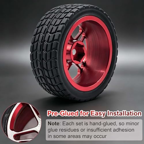 1/10 Pre-Glued 65mm Metal Wheels & Rubber Tires for 1:10 HSP HPI Redcat Himoto Kyosho Sakura RC On-Road Racing Touring Car Upgrade Parts (Black)