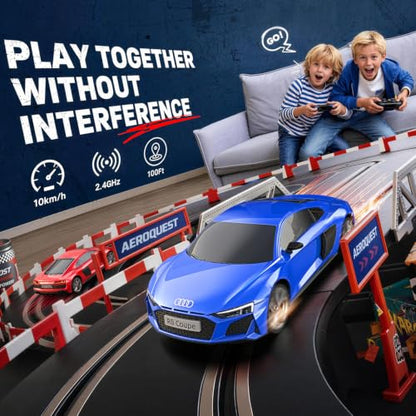 AEROQUEST 1:24 Audi Remote Control Car (R8 Coupe-Blue) | Officially Licensed,Birthday Gift,Toys for ages 3-8,Electric Sport Racing,front-light ,2.4GHz-supports multi-play - color: Audi Blue
