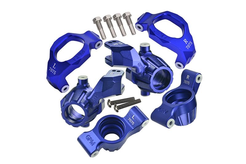 Aluminum 7075 Front C-Hubs & Front Steering Blocks & Rear Stub Axle Carriers Set for Traxxas 1:10 4WD MAXX 89076-4 / 4WD MAXX with WideMAXX 89086-4/1:8 4WD Maxx Slash 6S 102076-4 Upgrades - Blue