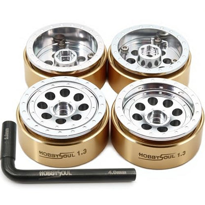 1.3" Beadlock Wheels Brass Weight 4-Pack Fits TRX4M SCX24 | 43g/rim adjustable offset silver wheel with 7mm hex hub, For 1/18 TRX4M High Trail & 1/24 micro RC crawlers Upgrades - color: Silver