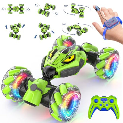 VisionX Unique 4WD High Speed RC Cars, Gesture Sensing Remote Control | Outdoor Toys for Kids Ages 6 7 8 9 10 11 12 Year Old, Double‑Sided Driving RC Drift Car, 360° Rotating Stunt Car Toys - color: Green