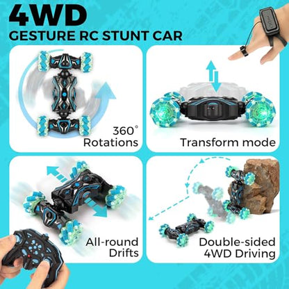 Gesture Sensing RC Stunt Car, Remote Control Car Toys for Boys 6-8-12, 360° Rotating 4WD Twist Cars with Light Music & Spray, Birthday Xmas Gifts for Kids Age 6 7 8 9 10 11 12, 2.4Ghz Hand Controlled
