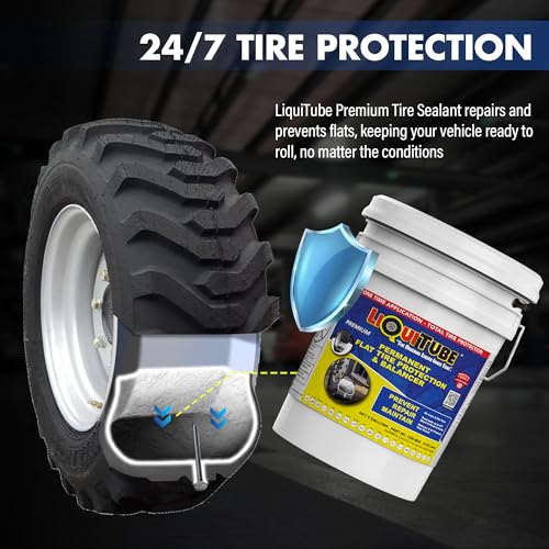 Premium Heavy Duty Tire Sealant - Permanent Flat Tire Protection for Industrial On and Off Road Tires - Maintain Air Pressure, Balance - Seal Up to 3/4"" Punctures and All Slow Leaks (5 Gal) - size: 5 gal