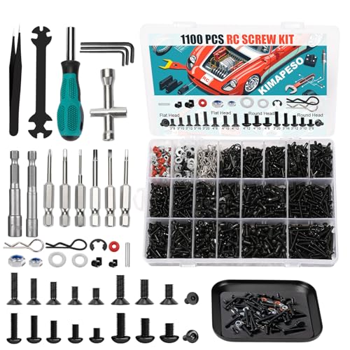 1100 PCS RC Screw Kit and RC Screwdrivers Repair Set with Aluminium Screw Tray for Traxxas Axial Redcat Arrma HPI HSP SCX10 RC4WD 1/8 1/10 1/12 1/16 Scale RC Crawler Truck Buggy Car - style: 1100 PCS+Repair Set