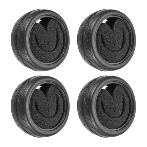 uxcell 4pcs Soft Rubber RC Car Tires for 1/10 Scale Touring On-Road Racing Car- 62mm x 28mm Performance Tyre, Black