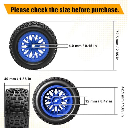Pre-Glued 1/16 & 1/18 RC Monster Truck Tires, Soft Rubber Tire and Nylon Wheels Rims with 12mm hex Compatible with ARRMA 1/18 Granite/Typhon Grom, WLtoys A949, MJX Hyper Go H16 RC Buggy, 4PCS (Blue) - color: Blue