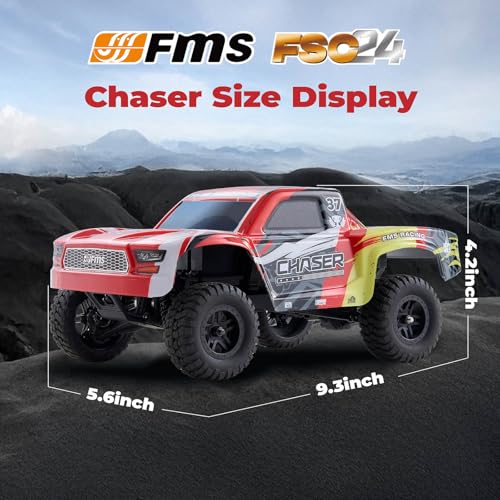 FMS FSC24 Chaser 1/24 RC Car 4X4 Off-Road High-Speed Short-Course Truck, 2 Speed Transmission, Brushless-Ready and 30-Minute Runtime，2.4GHz Electric Vehicle Toys Gifts for Adults (Red) - color: Red