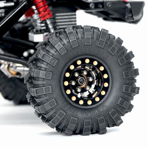 OGRC 1.0 Brass Beadlock Wheel and Tires Set for 1/18 TRX4M 1/24 SCX24 FCX24 | 62*21mm, 47g/pc Brass Wheels, 7mm Negative Offset, Soft & Sticky Compound Tires