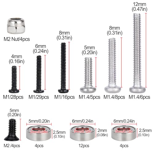 120PCS RC Screw Kit with Bearings for Axial SCX30, Stainless Steel M1 M1.4 M2 Hardware Set, Hex & Phillips Screws, Durable Upgrade Parts for 1/30 RC Crawler with Box