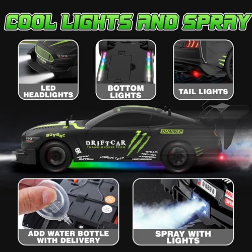 1/16 RC Drift Car 2.4Ghz 4WD Remote Control Cars with Spray & Led Lights 1/28 Scale Gesture Sensing RC Stunt Cars Toys for 6-12 Years Old Boys Girls