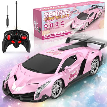 Growsland Remote Control Car for Girls, 1:18 Pink RC Cars Toys for Kids Girl Electric Vehicle Toy Car Hobby Racing Car with Lights & Controller, Birthday Gifts for Girl Boys Age 3 4 5 6 7 8 9 Year Old - color: Pink
