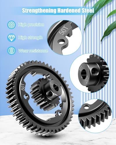 50T M1.0 Hardened Steel Spur Gear 20T Pinion Gear Set Fit for 1/10 Maxx | 50T Spur Gear 20T Pinion Gear Set Fit for Traxxas 1/10 E-REVO 2.0 VXL 1/5 X-Maxx 1/7 XO-1