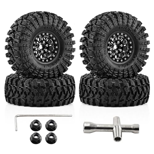 1.9" Beadlock Wheels and Tires 120mm (4.72in) for TRX4 SCX10 1/10 RC Crawler Upgrade Parts (Black-2, 4Pcs) - color: Black-2