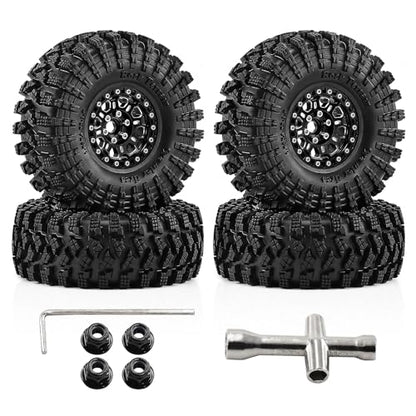 1.9" Beadlock Wheels and Tires 120mm (4.72in) for TRX4 SCX10 1/10 RC Crawler Upgrade Parts (Black-2, 4Pcs) - color: Black-2