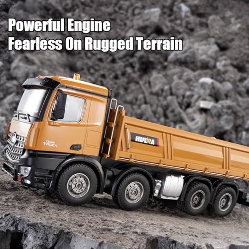 RC Dump Truck, 1:14 Scale 12 Channels Heavy RC Dump Truck | 4WD RC Construction Vehicles with 6KG+ Load, Full Suspension, Lights/Sounds for Adults, Hobbyists - size: 1 Battery
