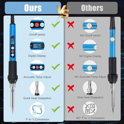 Soldering Iron Kit,90W 110V Fast Heat with Ceramic Heater Solder Pen | 10 in 1 Soldering Gun Kit with LCD Digital, Adjustable Temp, Auto Sleep Mode for Metal, Electric Repairs, DIY Welding Tool - color: Blue