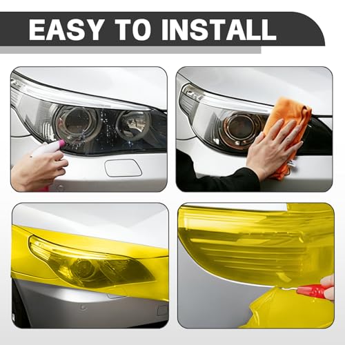 Car Lamp Film 12 X 48inch Cuttable and Stretchability, Non-Marking Self-Adhesive Decals Car Decor, Car Headlight Taillight Fog Lamp Packaging Protective Film, Yellow - color: Yellow