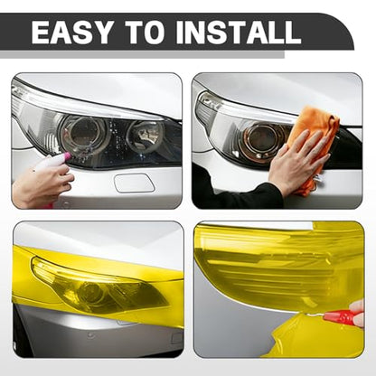 Car Lamp Film 12 X 48inch Cuttable and Stretchability, Non-Marking Self-Adhesive Decals Car Decor, Car Headlight Taillight Fog Lamp Packaging Protective Film, Yellow - color: Yellow