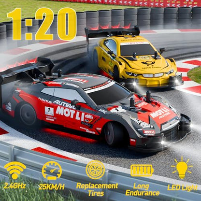 1:20 RC Drift Car for Kids,4WD 2.4GHz 30KM/H High Speed Remote Control Car, Racing Sport Toy Car with LED Lights,Drifting Tires＆2 Batteries (Yellow) - color: Yellow