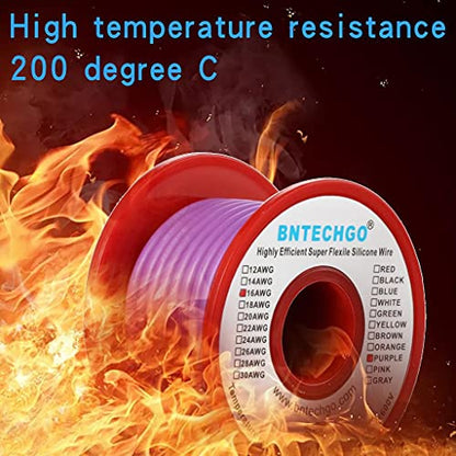BNTECHGO 16 Gauge Silicone Wire Purple 25ft Stranded Tinned Copper Wire | Flexible 16 AWG Stranded Wire Silicone Rubber Insulation For RC Models, Drone, Robot, Battery, EV Charger, 3D Printer, DIY - color: 16 gauge silicone wire purple, size: silicone wir