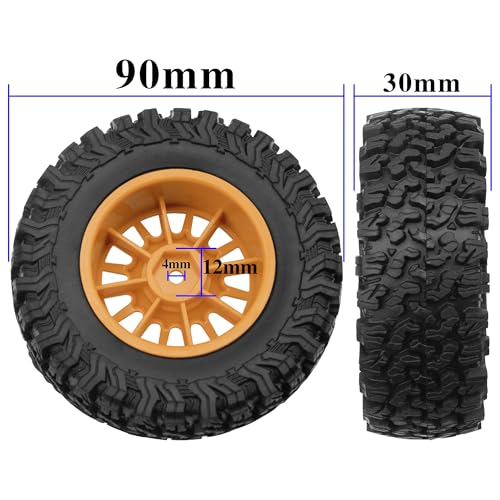 4Pcs HIRCQOO 1.9" RC Crawler Tires OD 90mm Rubber Tire and Plastic Wheel Rims 12mm Hex Compatible with 1/10 Axial SCX10 D90 Tamiya CC01 TF2 TRX4 RC Crawler (Brown) - color: Brown