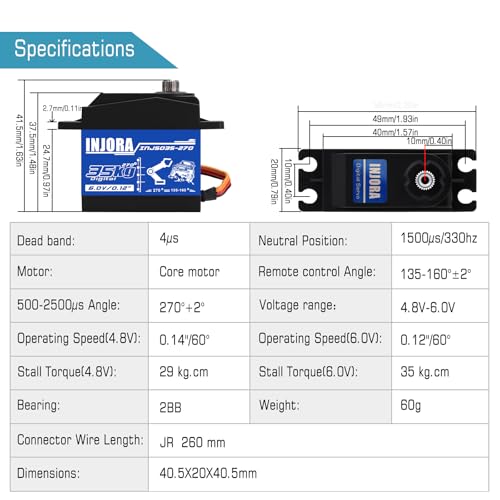 INJORA 35KG High Torque Servo for RC Car Models (Control Angle 270°) - size: 35kg（270°）
