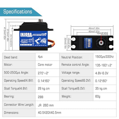 INJORA 35KG High Torque Servo for RC Car Models (Control Angle 270°) - size: 35kg（270°）