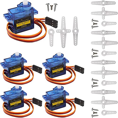 Sg90 9g Micro Servo Motor for Arduino RC Car Robot Boat Plane 5Pcs | Mini, Small, 9 Gram, Metal Gear, Digital, 180 Degree, Steering Servos for Rc Airplane Helicopter Robotic Arm Diy