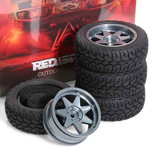 REDSPIDER 1/10 RC Rally Car Tyres 12mm Hex Hub Rubber Tires & Aluminium Wheel Rims OD 75mm/2.95'' for 1/16 1/14 1/12 1/10 RC Touring Car On-Road Off Road Buggy (Titanium) - color: Titanium