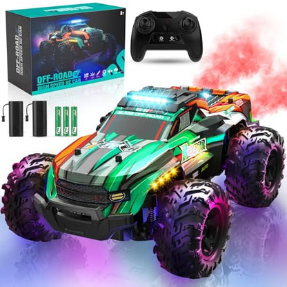 BLUEJAY Remote Control Car, 1:16 All Terrain High Speed RC Cars Truck for Boy, Rechargeable Monster RC Truck with Cool LED Lights & Spray, RC Cars Toys Gifts for Adults Kids Boys Girls 4-7 8-12 - color: Orange