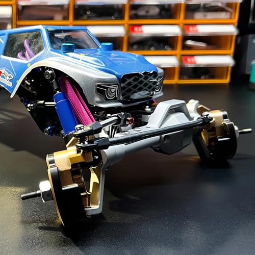 DX44 Portal Steering Axle with Brass Knuckles Weights, Silver Front Axle | with 50° Steering Angle, BTA Servo Mount, 202mm Width, Fits 1/8 1/10 LCG Chassis Comp Rigs