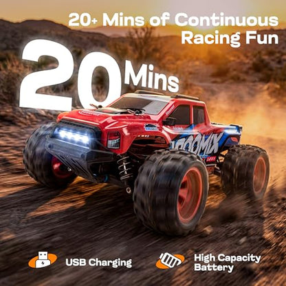 Vroomix 1:16 4WD RC Car, Red Remote Control Light Hobby Racing Monster Truck Toy Gift for Kids, 3 Driving Modes, Up to 28 Mph, 35 Mins, 110 Ft Range, Toy Truck for Boys Age 8-12 & Adults - color: Red