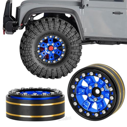 RC 1.3" Beadlock Tires Wheels for 1/18 1/24 Trx4m SCX24 FCX24 Ascent-18 RC Crawler Car,4pcs 1.3 Inch Wheel Rim Soft Rubber Tires,Navy Blue - color: Navy Blue-(1.3" Beadlock Tires）