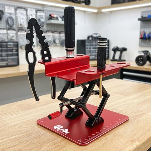 RC Car Stand Lift Lower with 3-Slot Screw Tray for 1/8 1/10 1/12 Scale, Red | Aluminum RC Car Work Stand Repair Tool Set for RC Cars Crawler Truck Traxxas TRX4 Axial SCX10 Upgrade - color: Red, With 3-slot Screw Tray
