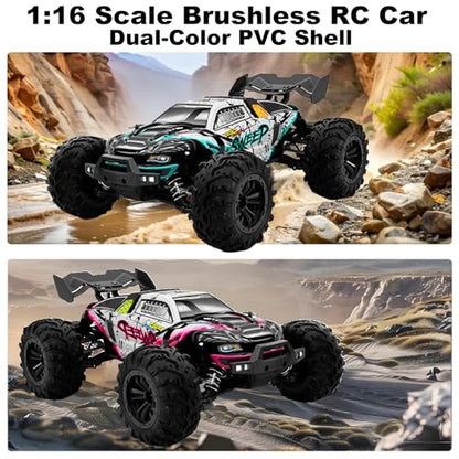 1:16 Scale Brushless RC Car for Adults, 45+ MPH High Speed, 4WD Waterproof Off-Road All-Terrain RC Truck with 2 Batteries & 2.4GHz Controller (1:16 Scale Brushless)