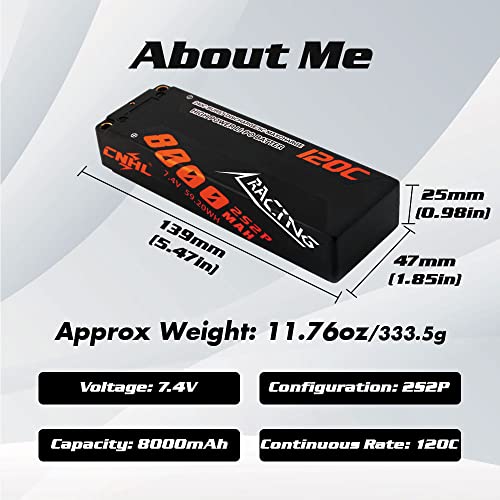 CNHL 8000mAh 2S Lipo Battery 7.4V 120C Deans Plug Hard Case (2 Packs) | Delivers extended bashing runtime with instant punch through grass, dirt, and jump landings for 1/10 and 1/8 RC trucks.