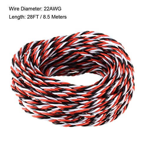 uxcell 28FT/8.5Meters 28AWG Servo Wire 3Pin Line Twist Extension Cable 30 Core Black/Red/White