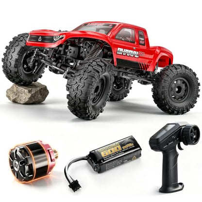 UDIRC UCX1804PRO 1/18 Brushless RC Crawler, 4-Wheel Steering Rock Truck | FOC Outrunner Motor, 2-Speed Transmission, Portal Axles, Hall Effect Radio, RTR 4x4 Off-Road RC Car for Adults - color: Red