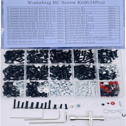 634pcs Universal RC Screw kit，Repair Tools Compatible with Traxxas, Arrma, HPI, RC4WD, Axial, Himoto, Tamiya, Redcat, Losi, HSP, Exceed RC Remote-Controlled Vehicles, Tracked Vehicles