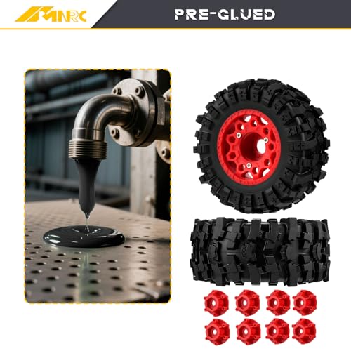 Plastic RC Short Course Truck Wheels and Rubber Tires & 12MM 14MM 17MM Hex Kit for 1/10 Arrma Senton Slash 4×4 2WD for Axial Losi Series Upgrade Part Red - color: Red