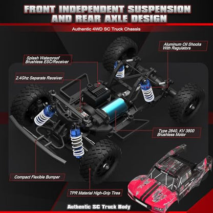 HAIBOXING 3100A 4X4 Off-Road Brushless RC Short-Course Truck, 1:14 Scale Fast RC Car, Max Speed of 42 km/h (or 60 km/h with 3S Battery), 4WD Electric Powered Remote Control Truck for Adults and Boys