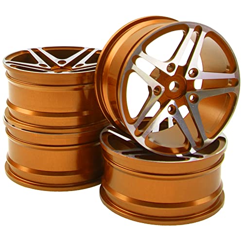 ShareGoo Metal Wheel Rims RC 12mm Hex Hubs 1/10 RC Drift On-Road Racing Touring Wheel Rim Compatible with HSP Tamiya Kyosho RedCat Sakura WLtoys Universal 1/10 RC Scales,5-Spoke (Golden) - color: Golden