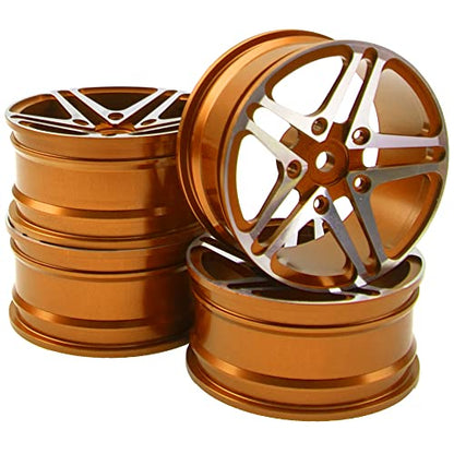 ShareGoo Metal Wheel Rims RC 12mm Hex Hubs 1/10 RC Drift On-Road Racing Touring Wheel Rim Compatible with HSP Tamiya Kyosho RedCat Sakura WLtoys Universal 1/10 RC Scales,5-Spoke (Golden) - color: Golden