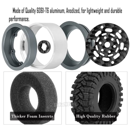 RC 1.2" Carbon Fiber Beadlock Wheels and Tires for 1/18 TRX4M,1/24 SCX24 RC Crawler Car,4PCS Carbon Fiber 1.2 Wheels Rims & Rubber Tires - C - style: 1.2 Tires - (C)