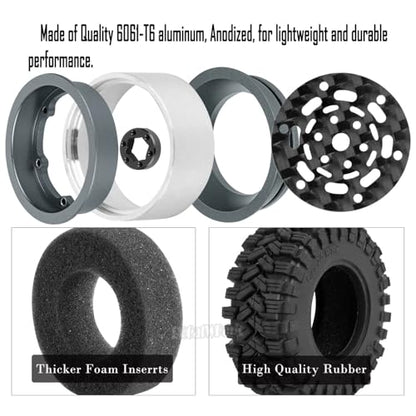 RC 1.2" Carbon Fiber Beadlock Wheels and Tires for 1/18 TRX4M,1/24 SCX24 RC Crawler Car,4PCS Carbon Fiber 1.2 Wheels Rims & Rubber Tires - C - style: 1.2 Tires - (C)